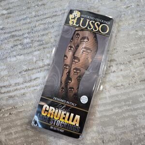 Lusso Skull Tights Cruella Style Fishnet Halloween Costume Whimsy Goth Black NEW